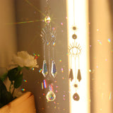 Crystal window chime dream catcher prism decor for hanging near sunlight, producing colorful reflections, and stylish indoor decoration.