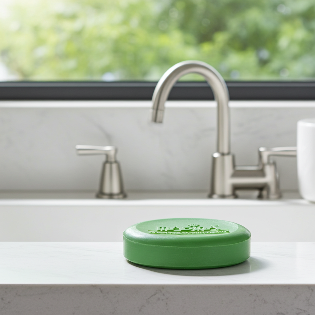 Natural cucumber soap bar displayed for daily washing and refreshing skin care.