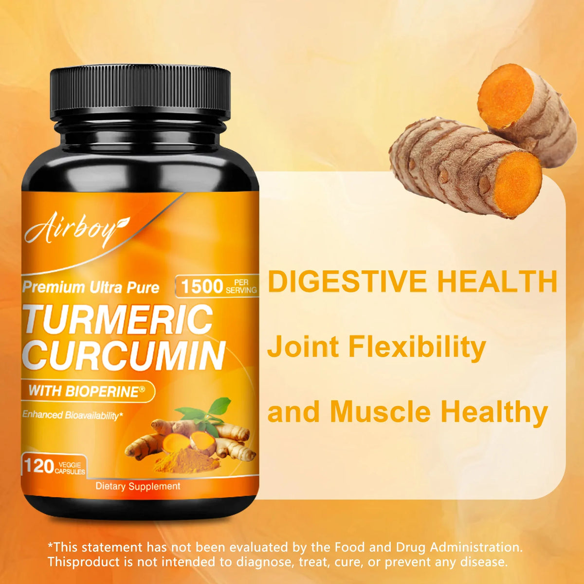 Curcumin 95% turmeric capsules with piperine for nutrient absorption, joint comfort, and everyday supplement use.