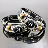 Custom A–Z letter leather bracelet wristband for name initial gifting, friendship jewelry, and everyday fashion wear.