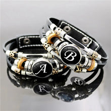 Custom A–Z letter leather bracelet wristband for name initial gifting, friendship jewelry, and everyday fashion wear.