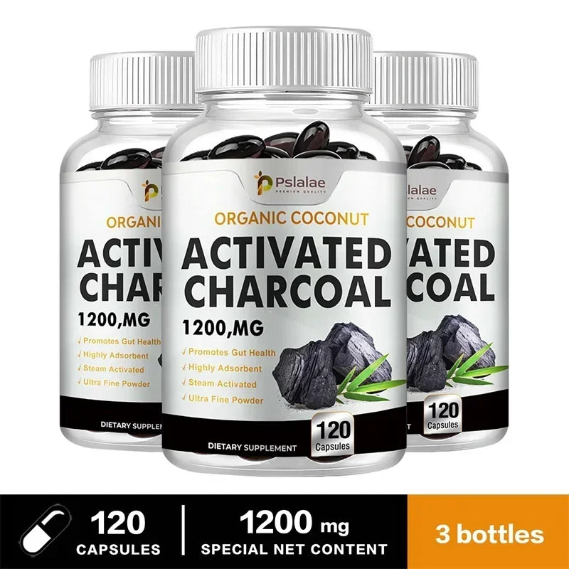 Daily Activated Charcoal capsules bottle for gut support, digestive comfort, and regular wellness use.