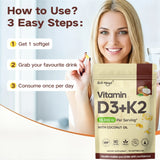 Vitamin D3K2 softgel capsule supplement for daily calcium absorption support and nutritional care.