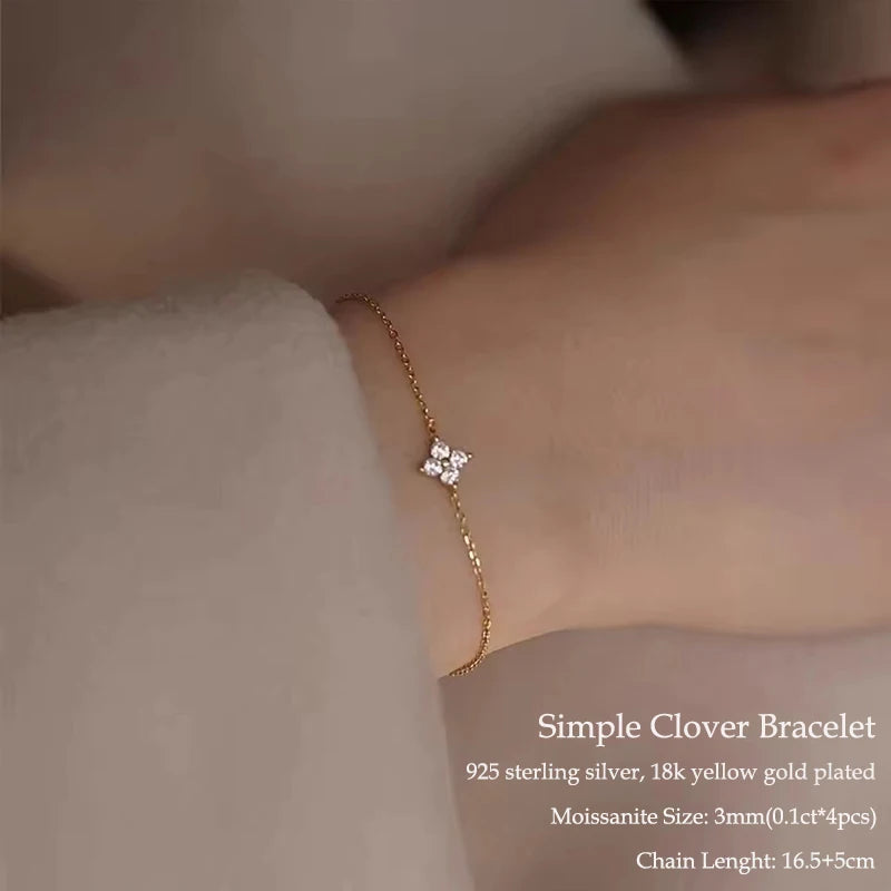 Dainty adjustable clover pendant necklace with moissanite stones for minimalist fashion, gift giving, and daily wear.