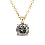 Dainty moissanite four-prong necklace pendant for layering with fine jewelry, casual outfits, and daily use.