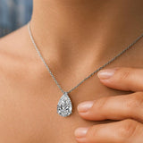 Pear-Cut Moissanite Pendant dainty necklace with a pear-cut gemstone for minimal jewelry styling, office wear, and everyday elegance.