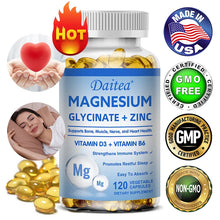 Daitea Magnesium Glycinate + Zinc Capsules supplement for sleep support, immune health, and daily wellness.