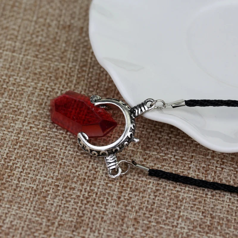 Dante inspired crystal pendant necklace for gamer cosplay, character fashion, and collectible accessory use.