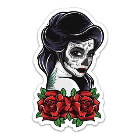 Day of the Dead Lady vinyl sticker, 2.7 by 4.5 inches