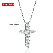 Dazzling moissanite cross necklace in sterling silver for formal wear, meaningful presents, and faith-centered accessorizing.