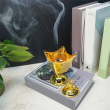 Decorative Arabian Golden Metal incense burner for bakhoor, incense resin, and aromatic room freshening.