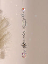 Decorative crystal Star and Moon suncatcher hanging for home décor, light-catching window use, and mystical interior styling.