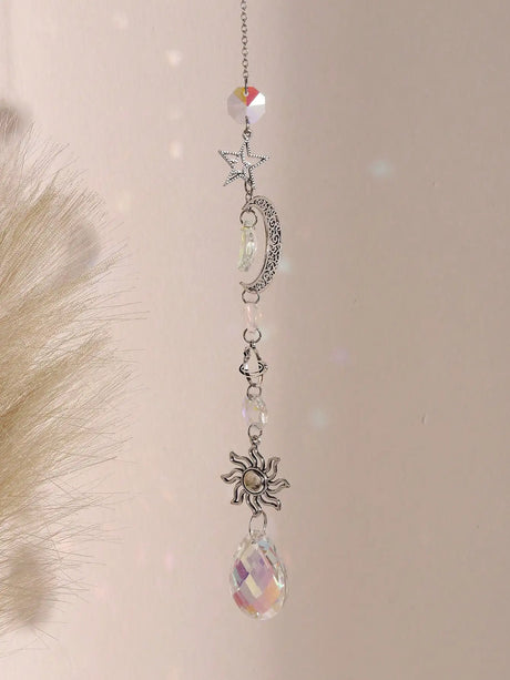 Decorative crystal Star and Moon suncatcher hanging for home décor, light-catching window use, and mystical interior styling.