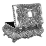 Decorative European vintage metal jewelry storage box for protecting necklaces, rings, and collectible keepsakes.