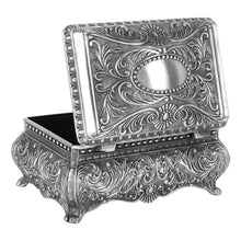 Decorative European vintage metal jewelry storage box for protecting necklaces, rings, and collectible keepsakes.