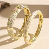 FTCY decorative flower bangles cloisonne bracelets for statement styling, festive outfits, and vintage jewelry wear.