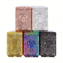Decorative hand-carved metal cigarette case box for carrying cigarettes securely during commuting and everyday use.