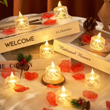 Decorative LED crystal candle light for wedding tables, living room decor, and elegant mood lighting.