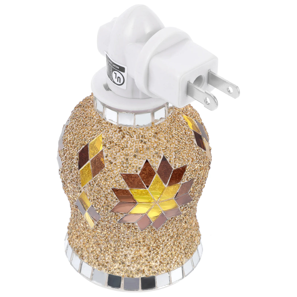 Decorative mosaic plug-in wax melt and essential oil diffuser for adding fragrance and aromatherapy to small spaces.