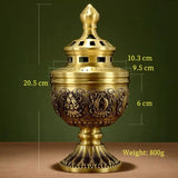 Tibetan Brass Candle & Incense Holder brass candle holder for incense burning, meditation decor, and spiritual altar display.