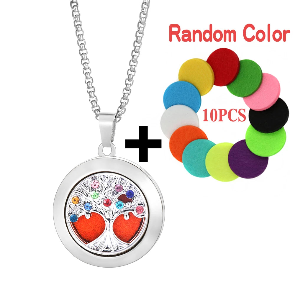 Decorative Tree of Life aroma diffuser locket necklace for essential oil application, relaxation, and mindful daily use.