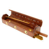 Decorative wooden incense burning box for incense stick use in prayer spaces, relaxation corners, and daily scent rituals.