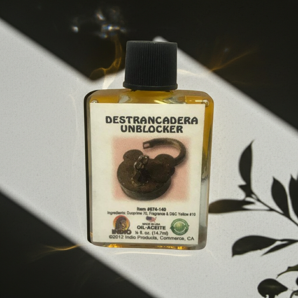 Destrancadera Unblocker Wish Oil bottle for road opening rituals, removing energetic obstacles, and wish-focused prayer.
