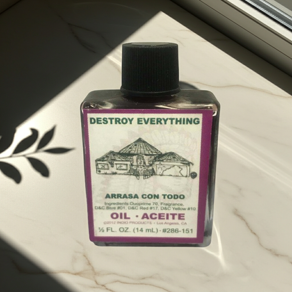 Destroy Everything Wish Oil wishing oil bottle for manifestation rituals, altar use, and spiritual intention work.