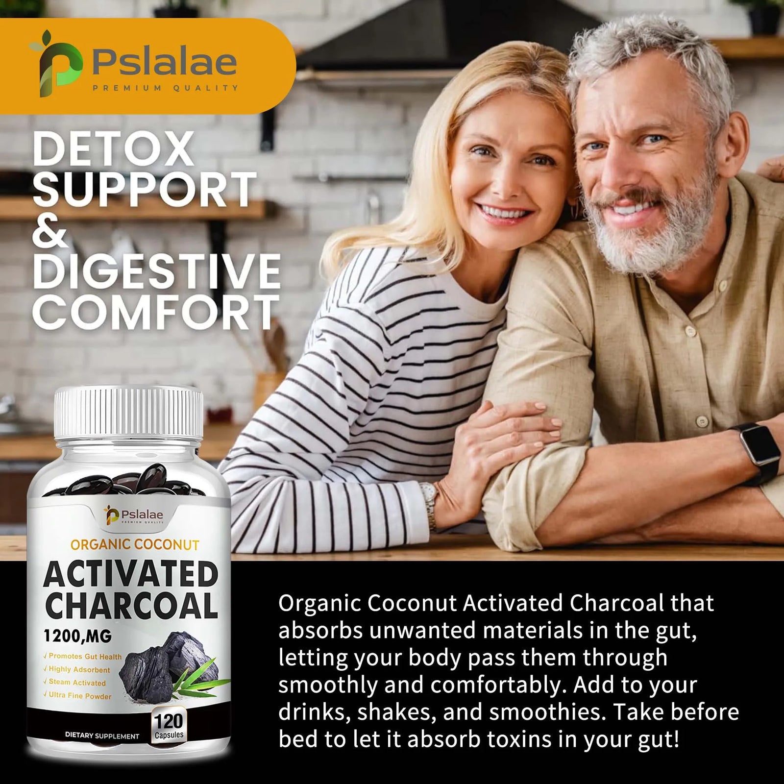 Digestive health Activated Charcoal capsules bottle for gut cleansing, digestive balance, and daily support.