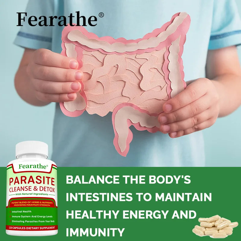 Parasite Cleanse Capsules bottle for digestive health support, gut wellness, and bowel cleansing routine use.
