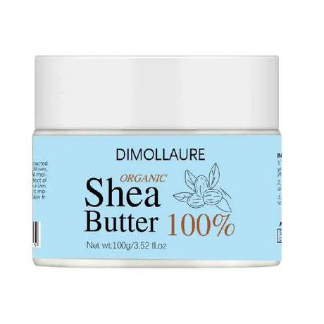 Dimollaure Organic Shea Butter Oil 100g unrefined jar on white background for skin and hair care.