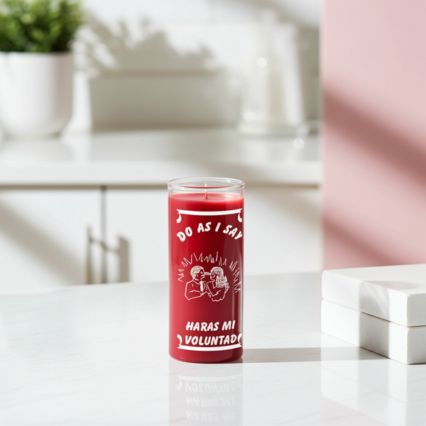 Do as I say red 7 day candle in glass jar for command work, ritual focus, and spiritual intention use.