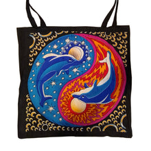 Dolphin within yin yang design cotton tote bag, back view