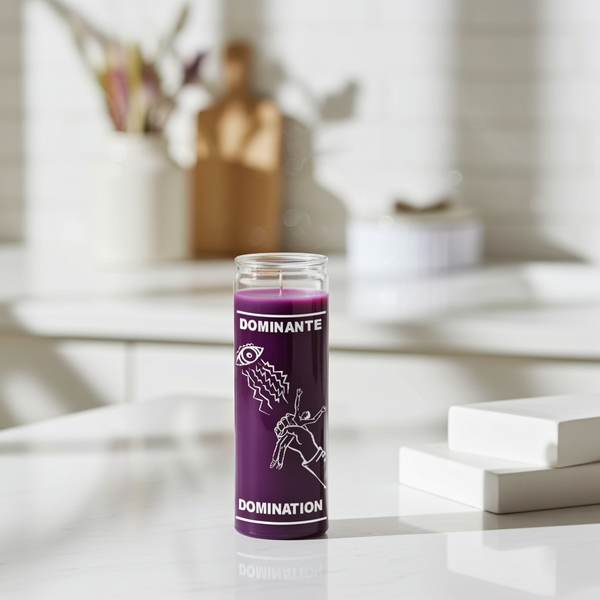 Domination purple 1 color 7 day candle glass jar candle for spiritual work, intention setting, and ritual use.