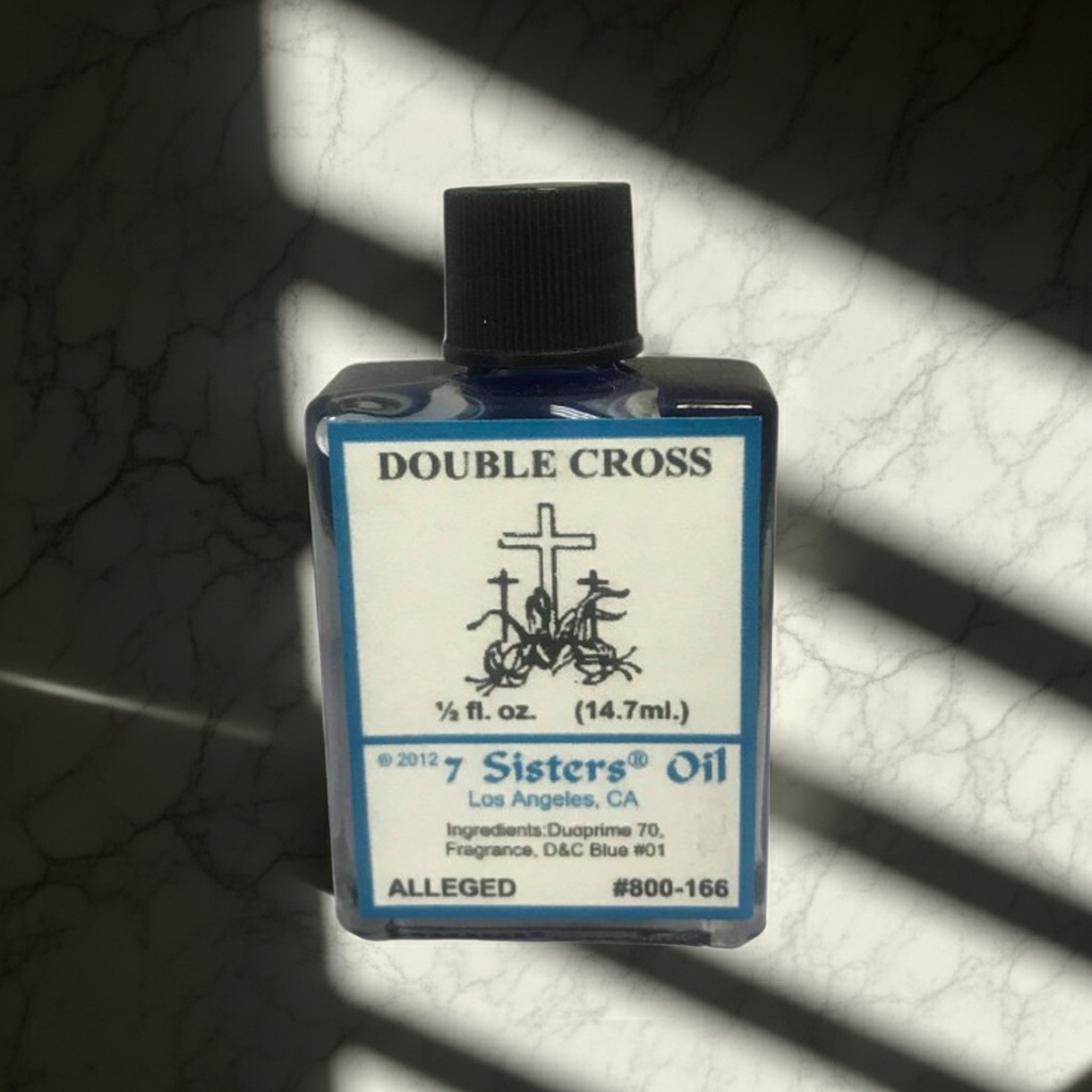 Double Cross Wish Oil bottle for ritual use, focused intention, and spiritual wishing practice.