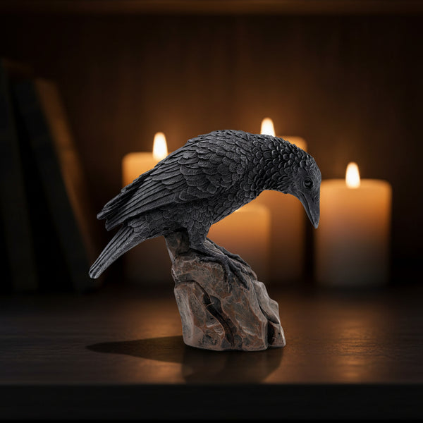Downward Looking Raven resin statue, 6 inches tall