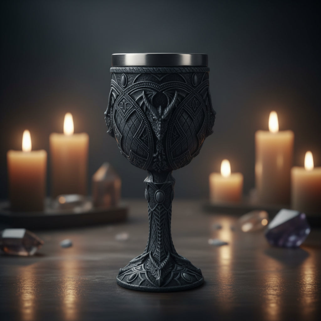 Dragon Chalice with carved dragon heads, 6 3/4 inches