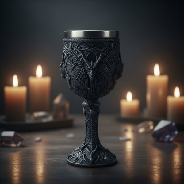 Dragon Chalice with carved dragon heads, 6 3/4 inches