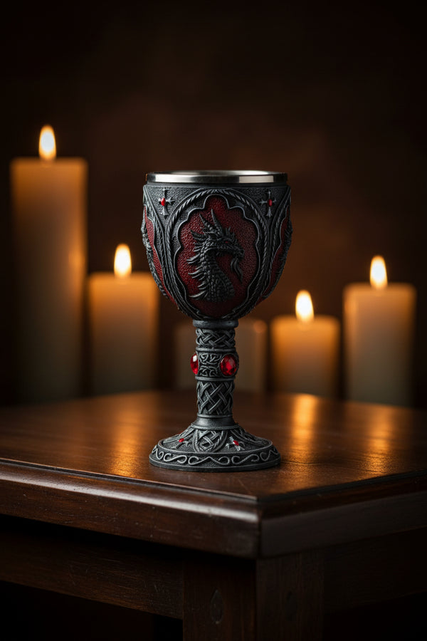 Dragon Chalice with dragon head sculpture, 7 1/2 inches