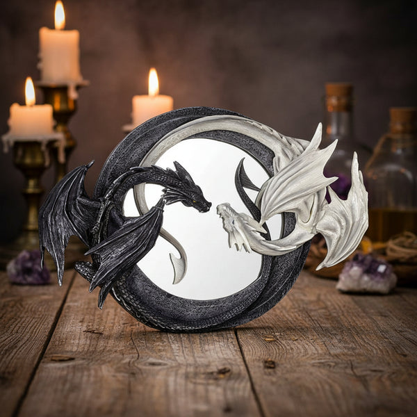 Dragon Yin Yang wall mirror plaque with round mirror center
