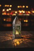 Dragonfly Glass and Metal Lantern, antique pewter finish