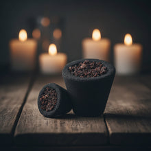 Dragon's Blood smudge cup burning on metal stand