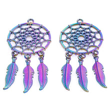 Dreamcatcher alloy charms in rainbow style for crafting, charm bracelets, and decorative jewelry use.
