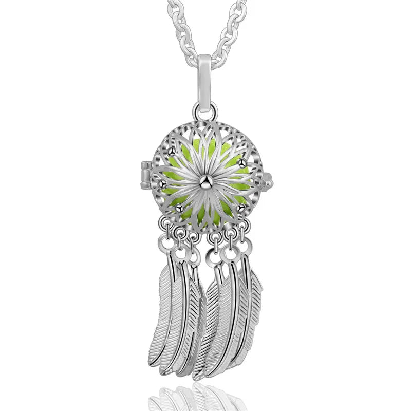 Dreamcatcher inspired Harmony Bola pendant necklace for spiritual-themed fashion, daily accessory use, and gift giving.