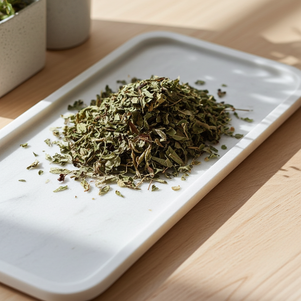 Dried Peppermint Leaf Cut Herbs 2oz bag of cut peppermint leaves for tea brewing, herbal preparations, and pantry use.