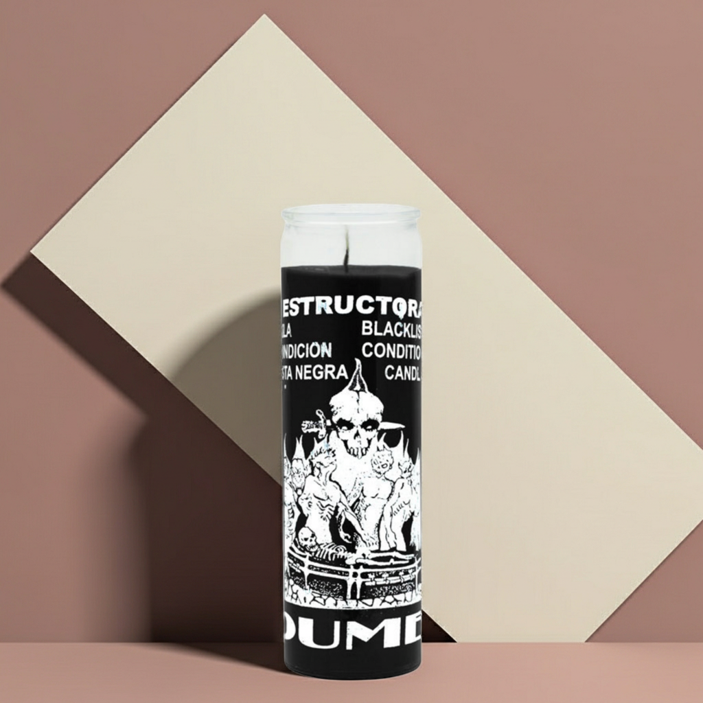 Dume black candle for spiritual power, mental focus, and energy clearing practice.