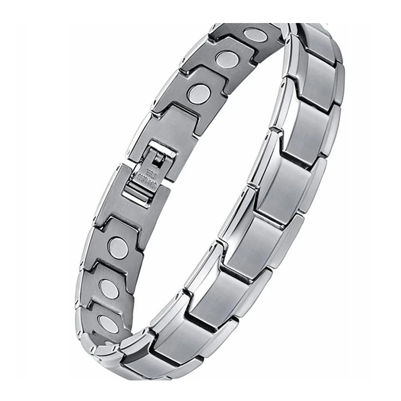 Durable stainless steel germanium magnetic bracelet for everyday wrist wear, comfort, and wellness accessory use.