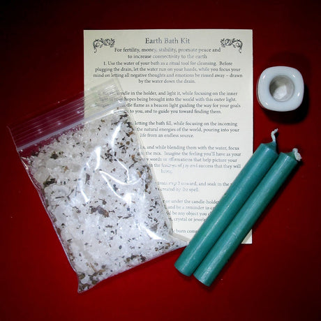 Earth Bath Kit with candles, salt and herb blend, and instructions
