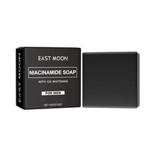 East Moon Niacinamide Whitening Acne-Fading Soap bar display with packaging on white background.
