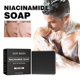 East Moon Niacinamide Whitening Acne-Fading Soap Bar before and after results on man's face.